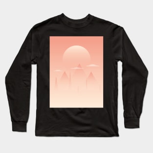 Illustration of 3 pyramids, clouds and sun in light orange colors Long Sleeve T-Shirt